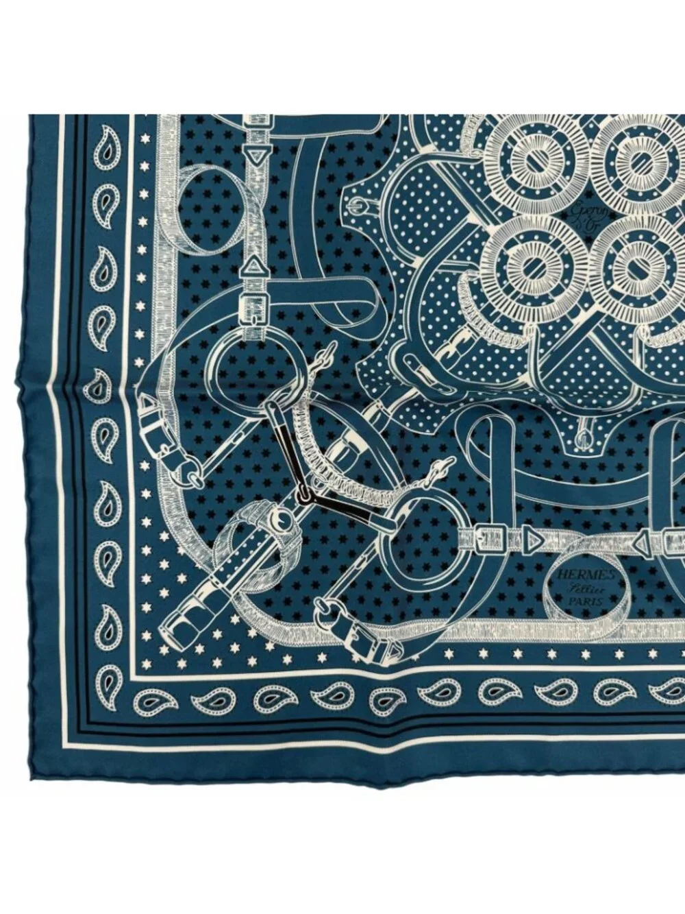 Hermes Carre 55 Apron Dole Bandana Silk 100% Scarf Blue